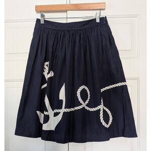 J. Crew Navy and White Nautical Anchor Pleated Skirt